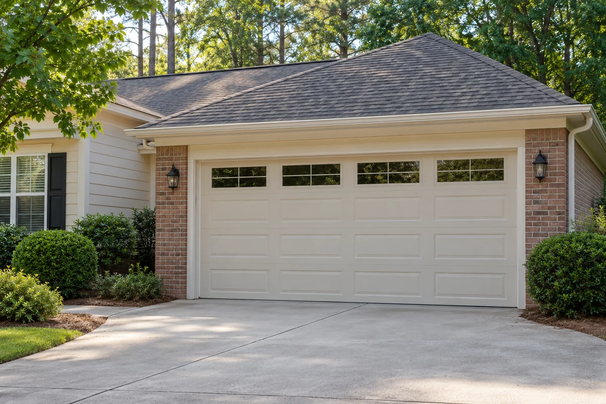 Representative AI-created private home with a closed sectional garage door